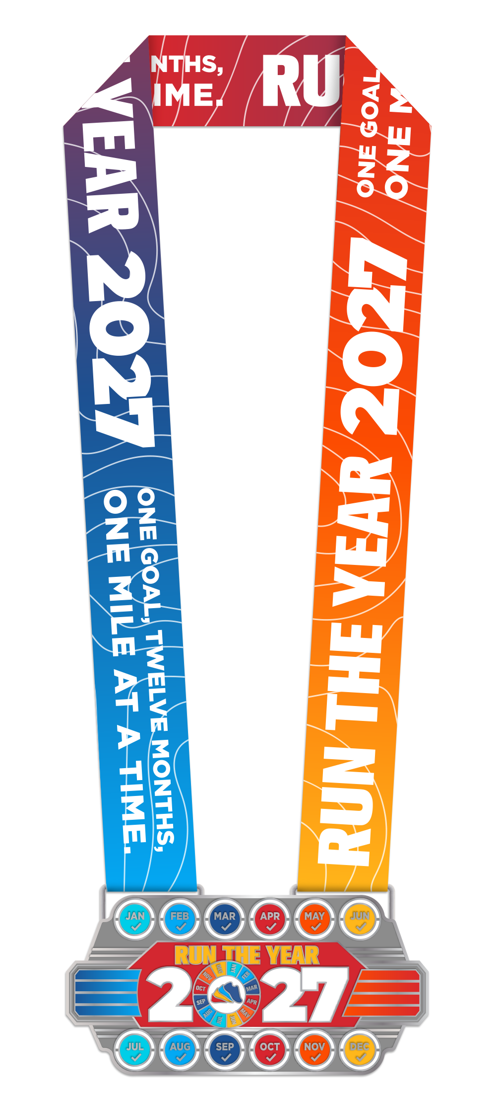 Run The Year 2027 medal with ribbons