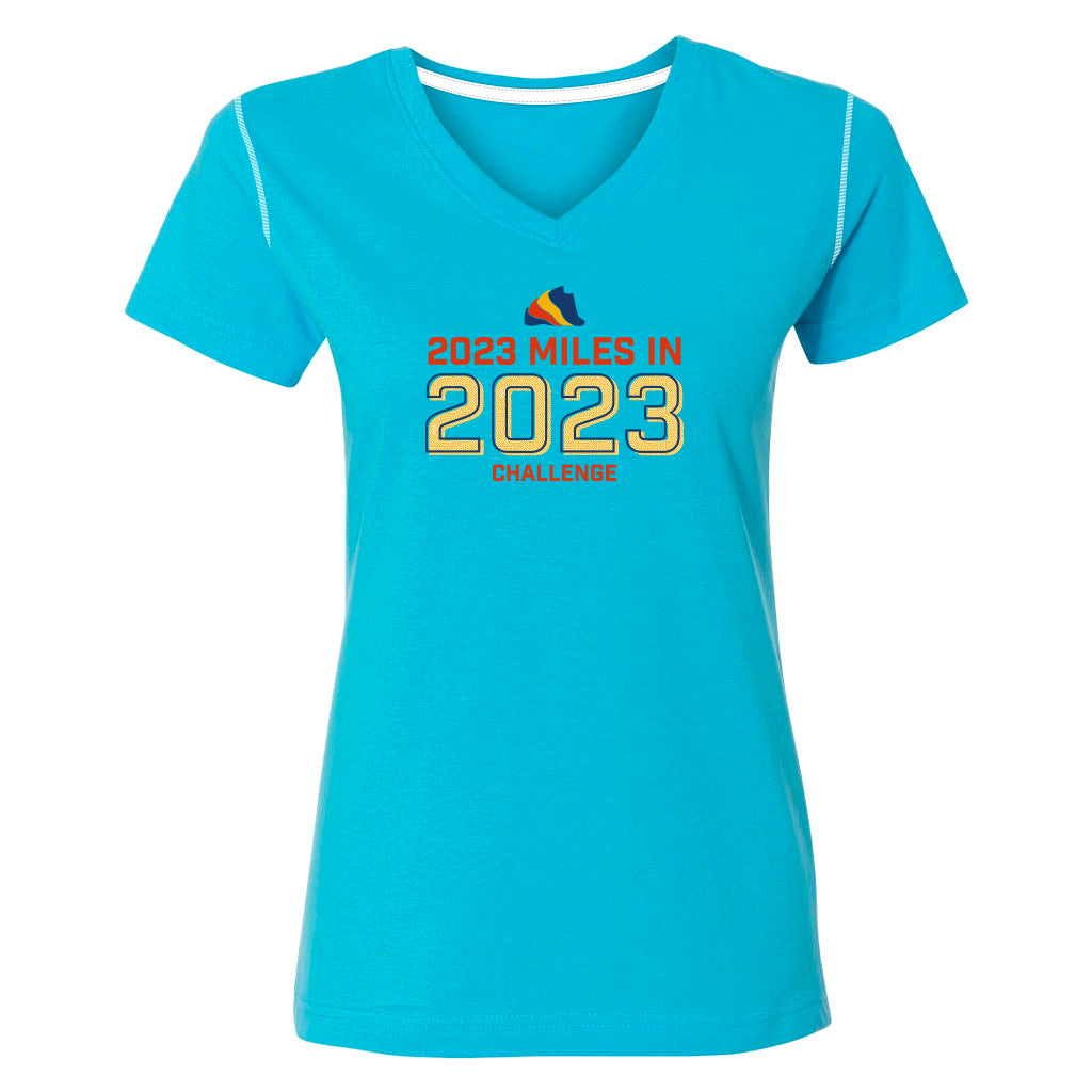 The Run The Year 2023 miles in 2023 challenge tech shirt. This custom-dyed tech shirt is a performance-grade garment engineered for races or just looking stylish! Made of custom fabric that is light, comfortable, and durable.