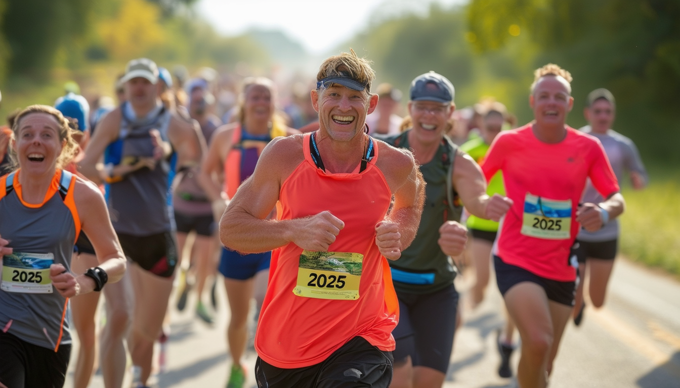 A group of enthusiastic runners starting their 202